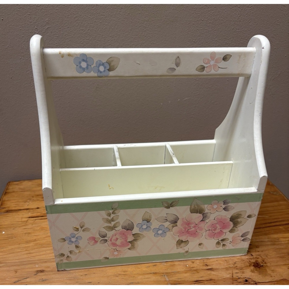 Pfaltzgraff Tea Rose Wooden Utensil Caddy Rare
